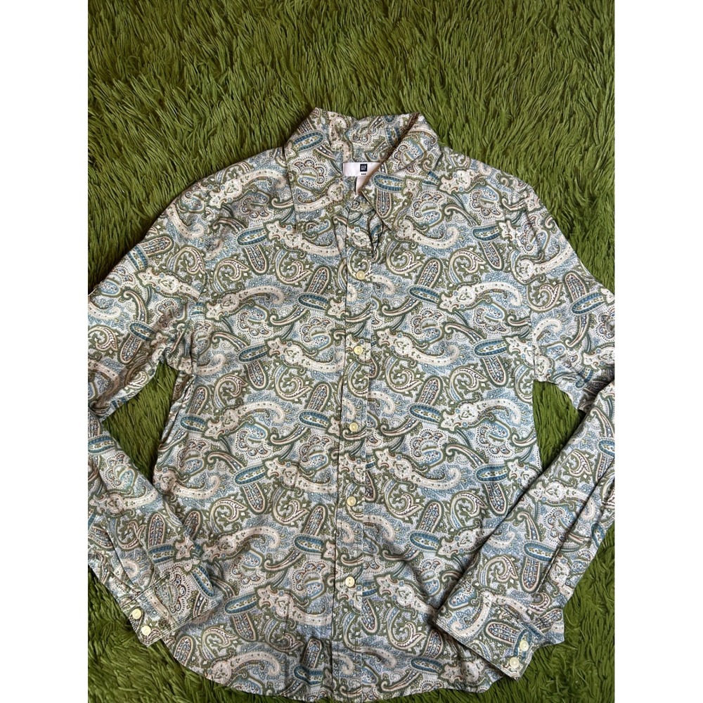 Gap Button Down Shirt Womens Small Blue Paisley Long Sleeve Cotton Classic Boho